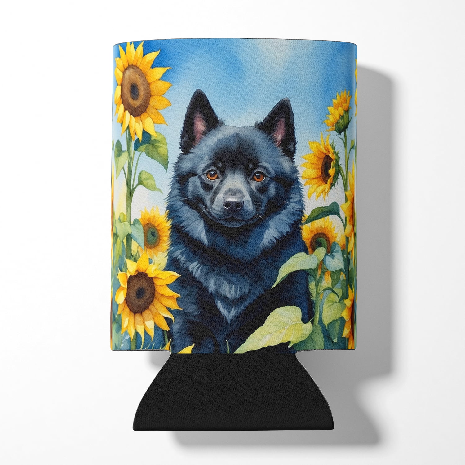 Schipperke in Sunflowers Can or Bottle Hugger 3 in x 5 in