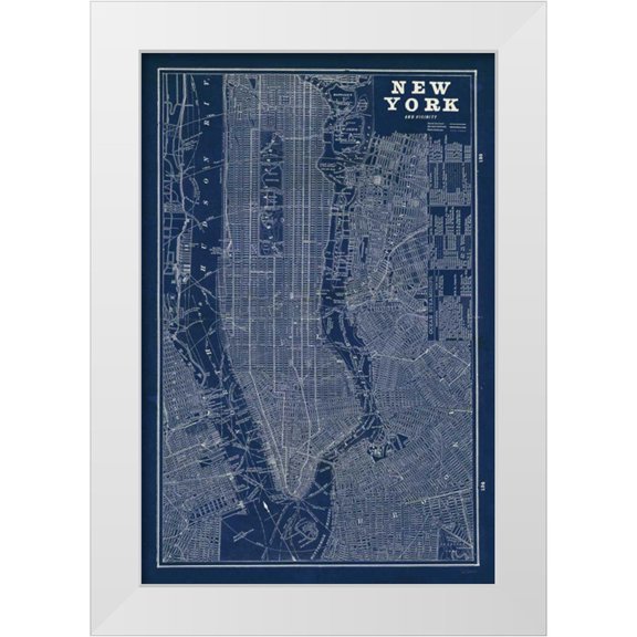 Schlabach, Sue 11x14 White Modern Wood Framed Museum Art Print Titled - Blueprint Map New York