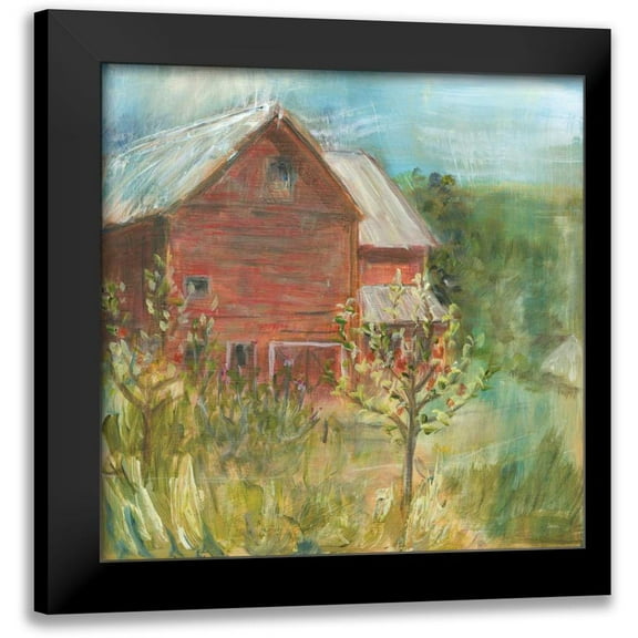 Schlabach, Sue 12x12 Black Modern Framed Museum Art Print Titled - Barn Orchard