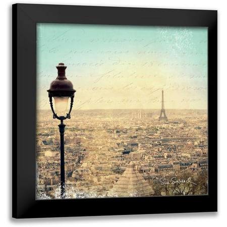 Schlabach, Sue 12x12 Black Modern Framed Museum Art Print Titled - Eiffel Landscape Letter Blue I