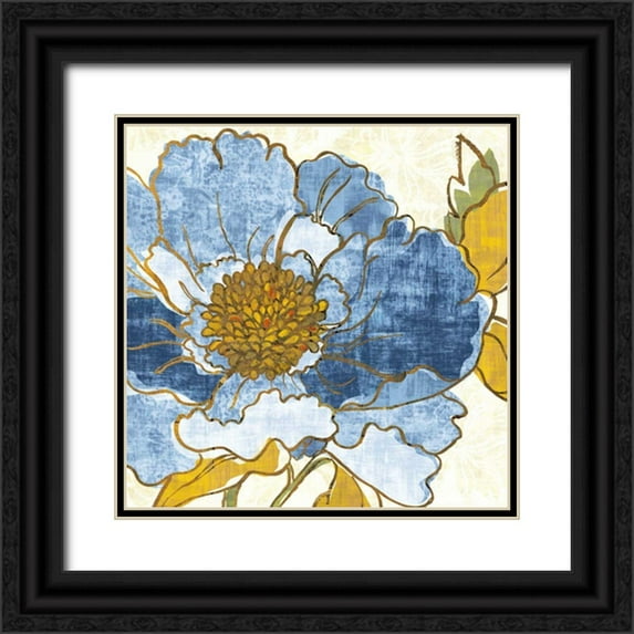 Schlabach, Sue 12x12 Black Ornate Wood Framed with Double Matting Museum Art Print Titled - Camilles Peony I Indigo