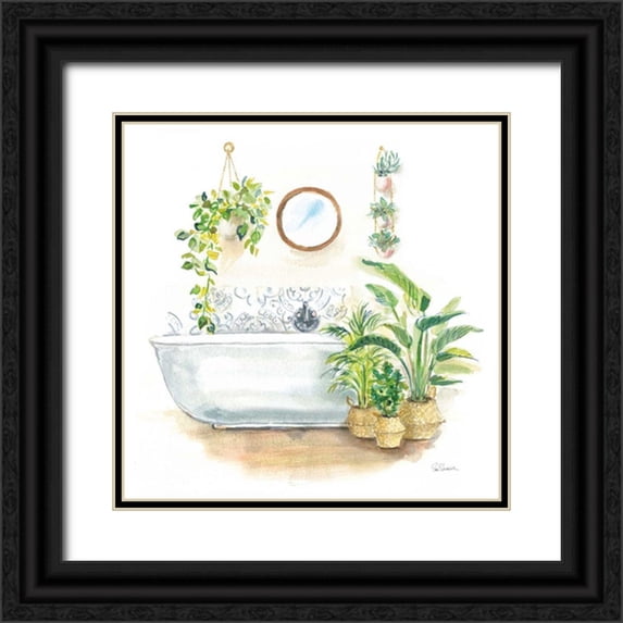 Schlabach, Sue 12x12 Black Ornate Wood Framed with Double Matting Museum Art Print Titled - Greenery Bath II