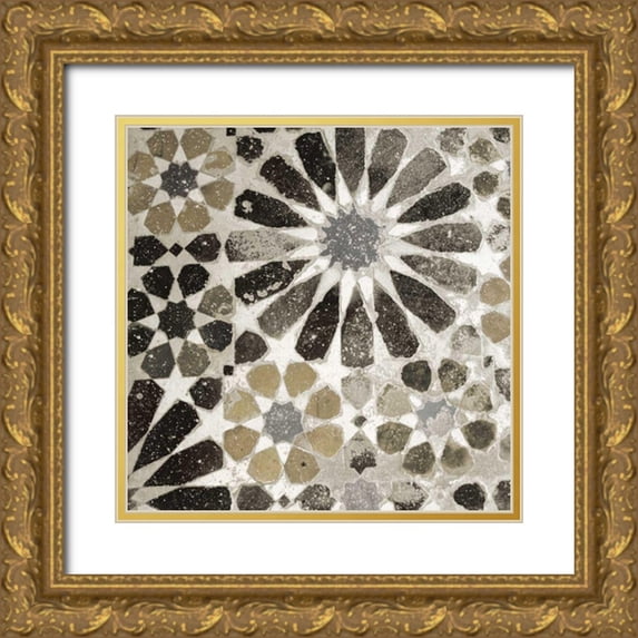 Schlabach, Sue 12x12 Gold Ornate Wood Framed with Double Matting Museum Art Print Titled - Alhambra Tile III Neutral