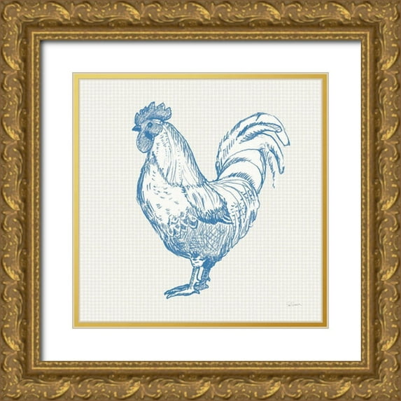 Schlabach, Sue 12x12 Gold Ornate Wood Framed with Double Matting Museum Art Print Titled - Cottage Rooster II
