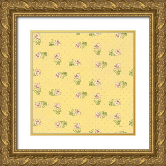 Schlabach, Sue 12x12 Gold Ornate Wood Framed with Double Matting Museum Art Print Titled - Cottage Roses Pattern IB