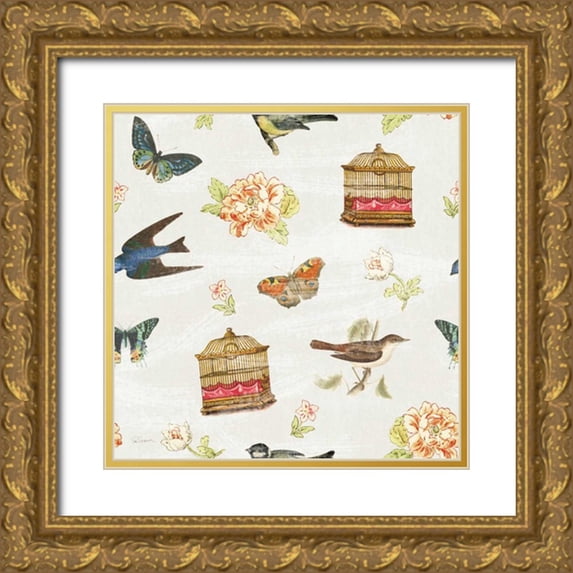 Schlabach, Sue 12x12 Gold Ornate Wood Framed with Double Matting Museum Art Print Titled - Cottage Roses Pattern VI