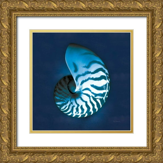 Schlabach, Sue 12x12 Gold Ornate Wood Framed with Double Matting Museum Art Print Titled - Cyanotype Sea I