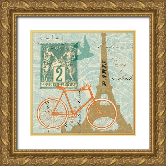 Schlabach, Sue 12x12 Gold Ornate Wood Framed with Double Matting Museum Art Print Titled - Postcard from Paris Collage