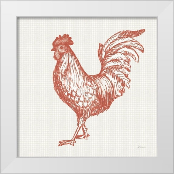 Schlabach, Sue 12x12 White Modern Wood Framed Museum Art Print Titled - Cottage Rooster IV Red