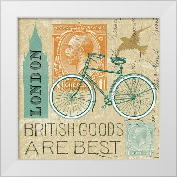 Schlabach, Sue 12x12 White Modern Wood Framed Museum Art Print Titled - Postcard from London Collage