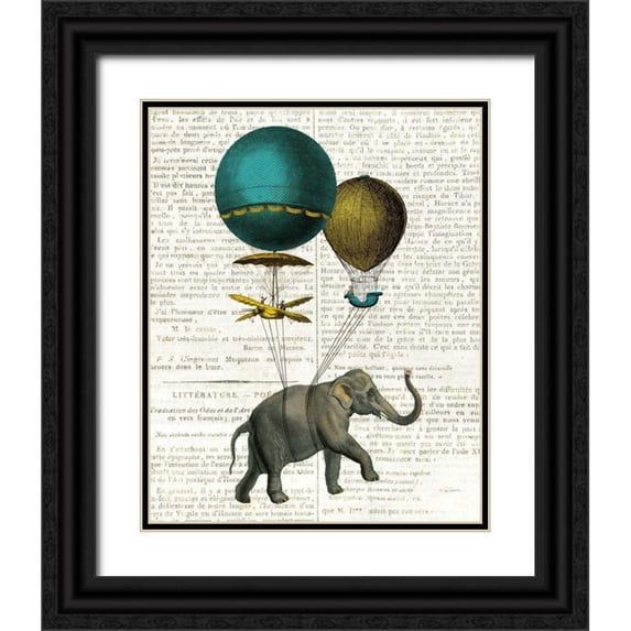 Schlabach, Sue 12x14 Black Ornate Wood Framed with Double Matting Museum Art Print Titled - Elephant Ride I v2 Newsprint