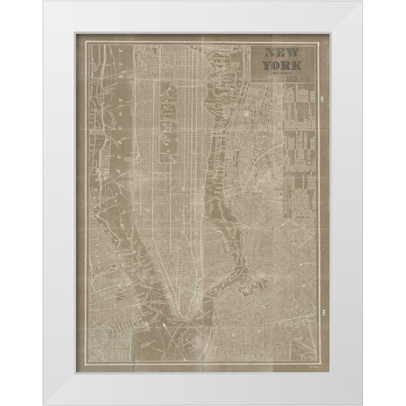 Schlabach, Sue 12x14 White Modern Wood Framed Museum Art Print Titled - Blueprint Map New York Taupe