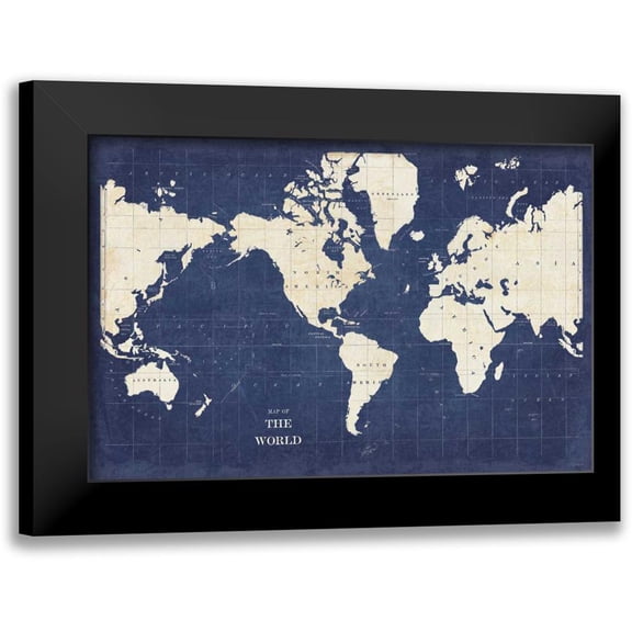 Schlabach, Sue 14x11 Black Modern Framed Museum Art Print Titled - Blueprint World Map - No Border