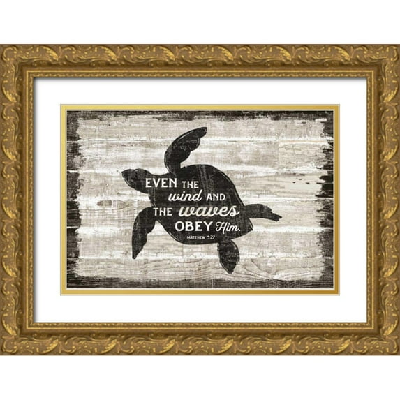 Schlabach, Sue 14x11 Gold Ornate Wood Framed with Double Matting Museum Art Print Titled - Driftwood Coast Scripture III