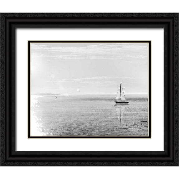 Schlabach, Sue 14x12 Black Ornate Wood Framed with Double Matting Museum Art Print Titled - Evening Sail Black and White Crop