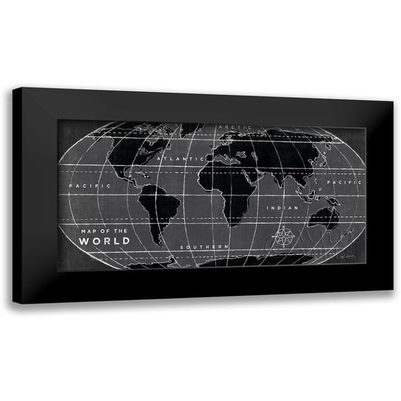 Schlabach, Sue 14x9 Black Modern Framed Museum Art Print Titled - Chalkboard Map of the World