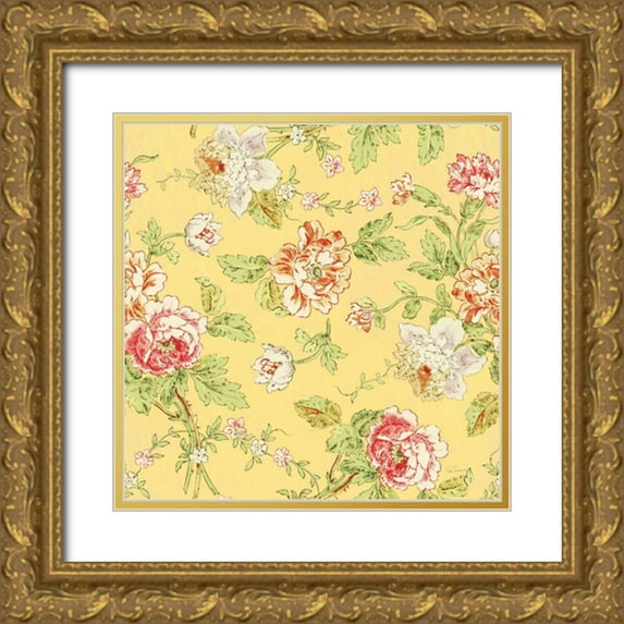 Schlabach, Sue 15x15 Gold Ornate Wood Framed with Double Matting Museum Art Print Titled - Cottage Roses Pattern IIIB