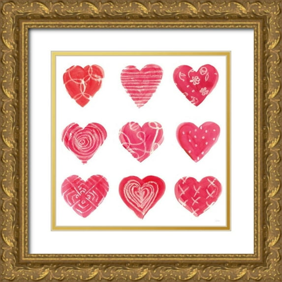 Schlabach, Sue 15x15 Gold Ornate Wood Framed with Double Matting Museum Art Print Titled - Hearts and More Hearts I