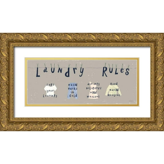 Schlabach, Sue 18x10 Gold Ornate Wood Framed with Double Matting Museum Art Print Titled - Laundry Rules I Gray