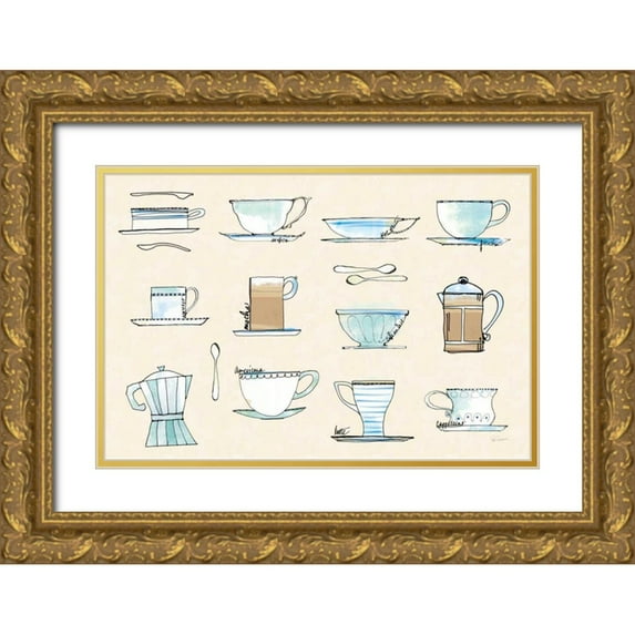 Schlabach, Sue 18x13 Gold Ornate Wood Framed with Double Matting Museum Art Print Titled - Good Brew Coffee Cups