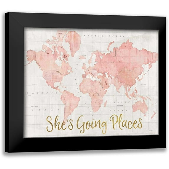 Schlabach, Sue 18x15 Black Modern Framed Museum Art Print Titled - Across the World Shes Going Places Pink