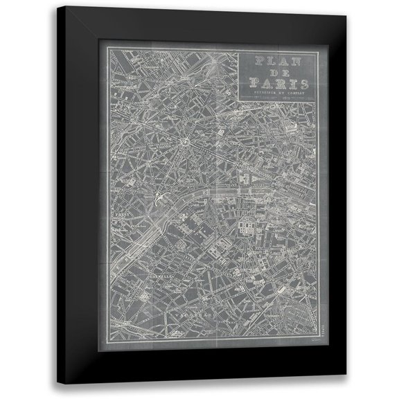 Schlabach, Sue 19x24 Black Modern Framed Museum Art Print Titled - Blueprint Map Paris Grey