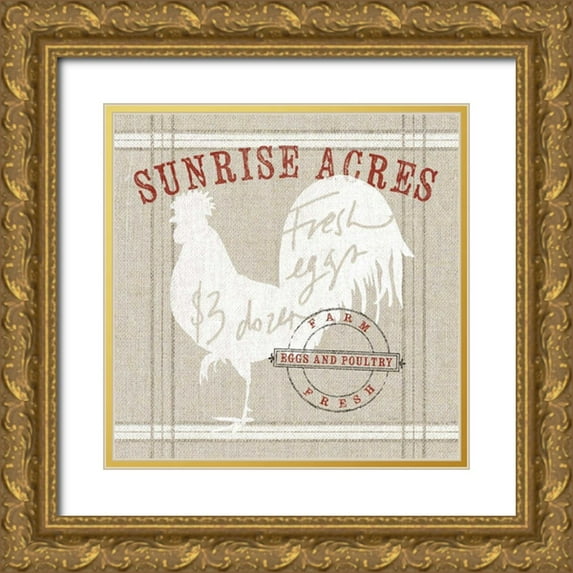 Schlabach, Sue 20x20 Gold Ornate Wood Framed with Double Matting Museum Art Print Titled - Farm linen rooster