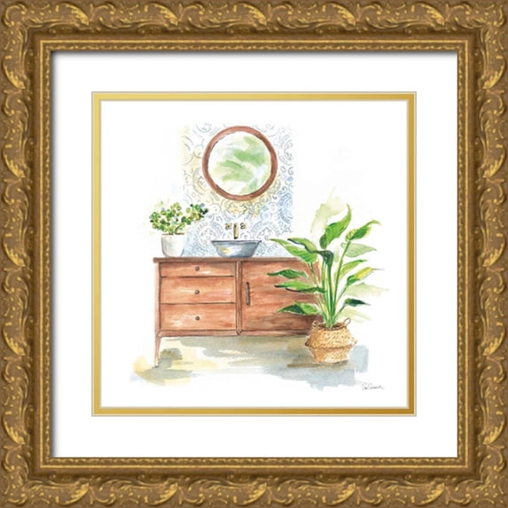 Schlabach, Sue 20x20 Gold Ornate Wood Framed with Double Matting Museum Art Print Titled - Greenery Bath I