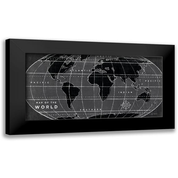 Schlabach, Sue 24x14 Black Modern Framed Museum Art Print Titled - Chalkboard Map of the World