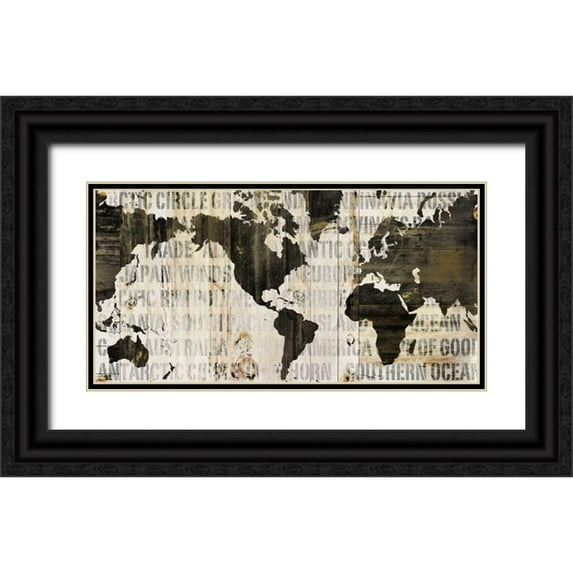 Schlabach, Sue 24x14 Black Ornate Wood Framed with Double Matting Museum Art Print Titled - Crate World Map Neutral