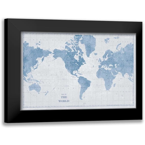 Schlabach, Sue 24x17 Black Modern Framed Museum Art Print Titled - World Map White and Blue