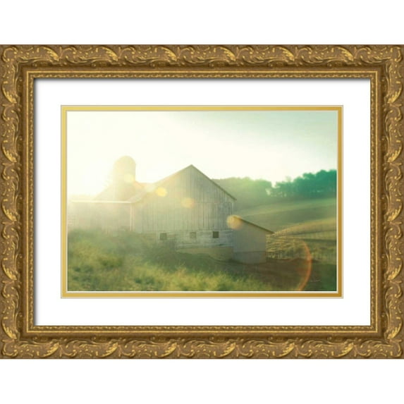 Schlabach, Sue 24x17 Gold Ornate Wood Framed with Double Matting Museum Art Print Titled - Farm Morning II Square