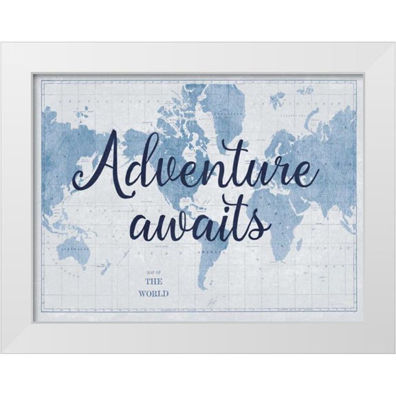 Schlabach, Sue 24x19 White Modern Wood Framed Museum Art Print Titled - World Map White and Blue v2