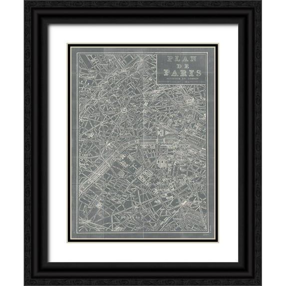 Schlabach, Sue 25x32 Black Ornate Wood Framed with Double Matting Museum Art Print Titled - Blueprint Map Paris Grey
