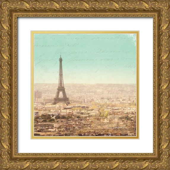 Schlabach, Sue 26x26 Gold Ornate Wood Framed with Double Matting Museum Art Print Titled - Eiffel Landscape Letter Blue II