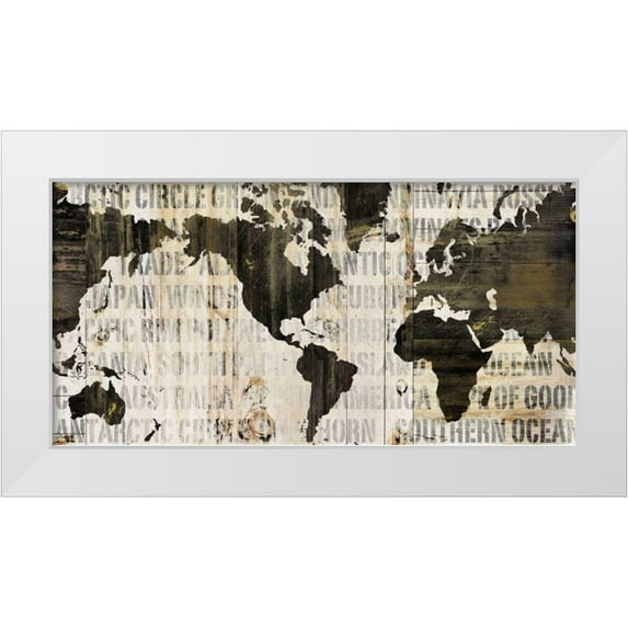 Schlabach, Sue 32x18 White Modern Wood Framed Museum Art Print Titled - Crate World Map Neutral