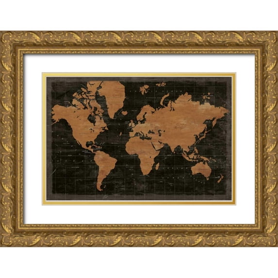 Schlabach, Sue 32x23 Gold Ornate Wood Framed with Double Matting Museum Art Print Titled - Map of the World Industrial No Words