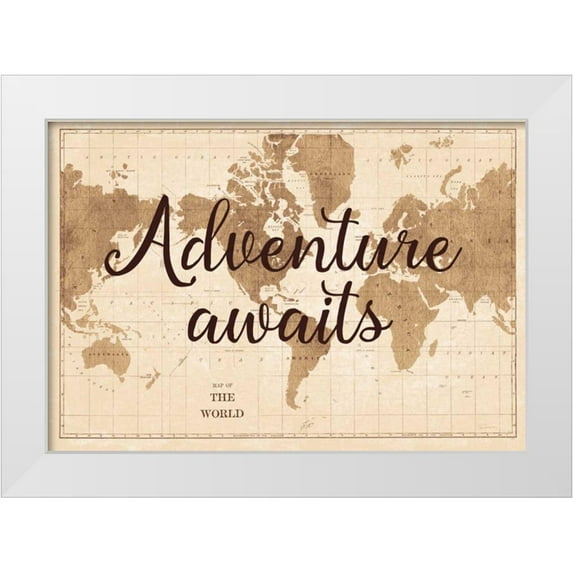 Schlabach, Sue 32x23 White Modern Wood Framed Museum Art Print Titled - World Map Sepia