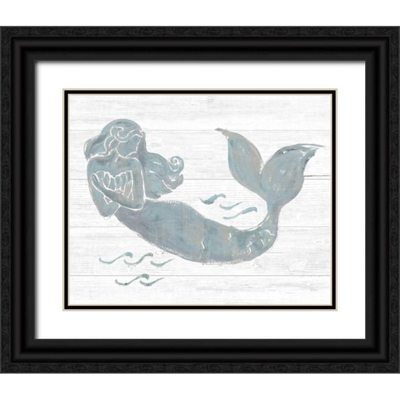 Schlabach, Sue 32x26 Black Ornate Wood Framed with Double Matting Museum Art Print Titled - On the Waves II Light Plank Gray