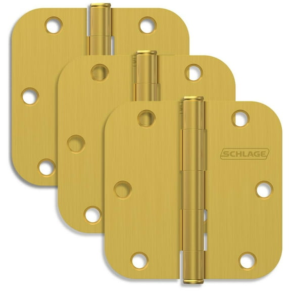Schlage 1011 Pack Of Three 3.5" X 3.5" Plain Bearing 5/8" Radius Corner Mortise Hinges -