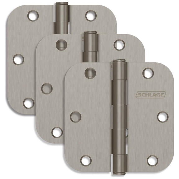 Schlage 1011 Pack Of Three 3.5" X 3.5" Plain Bearing 5/8" Radius Corner Mortise Hinges -