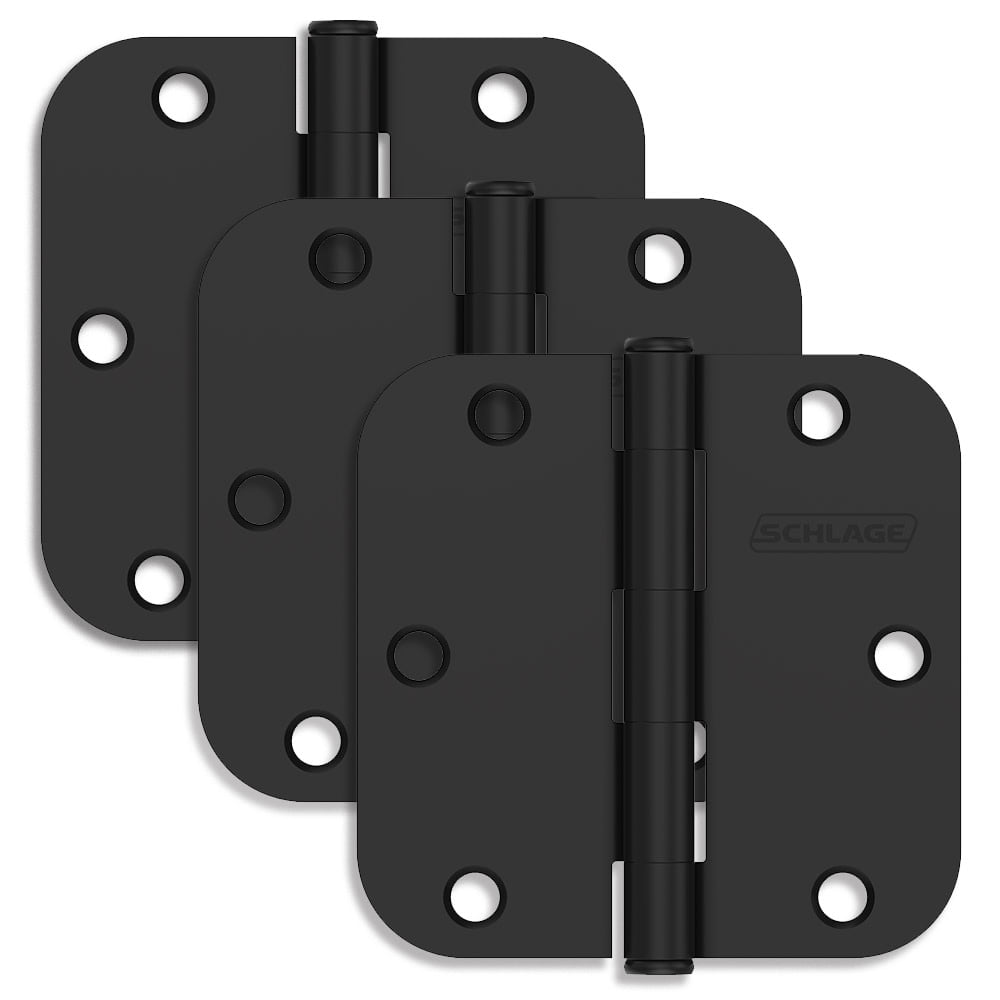 Matte Black 3.5" Steel Door Hinges with 5/8" Radius (3-Pack)