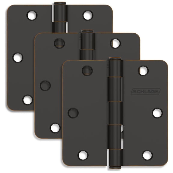 Schlage 1012 Pack Of Three 3.5" X 3.5" Plain Bearing 1/4" Radius Corner Mortise Hinges -