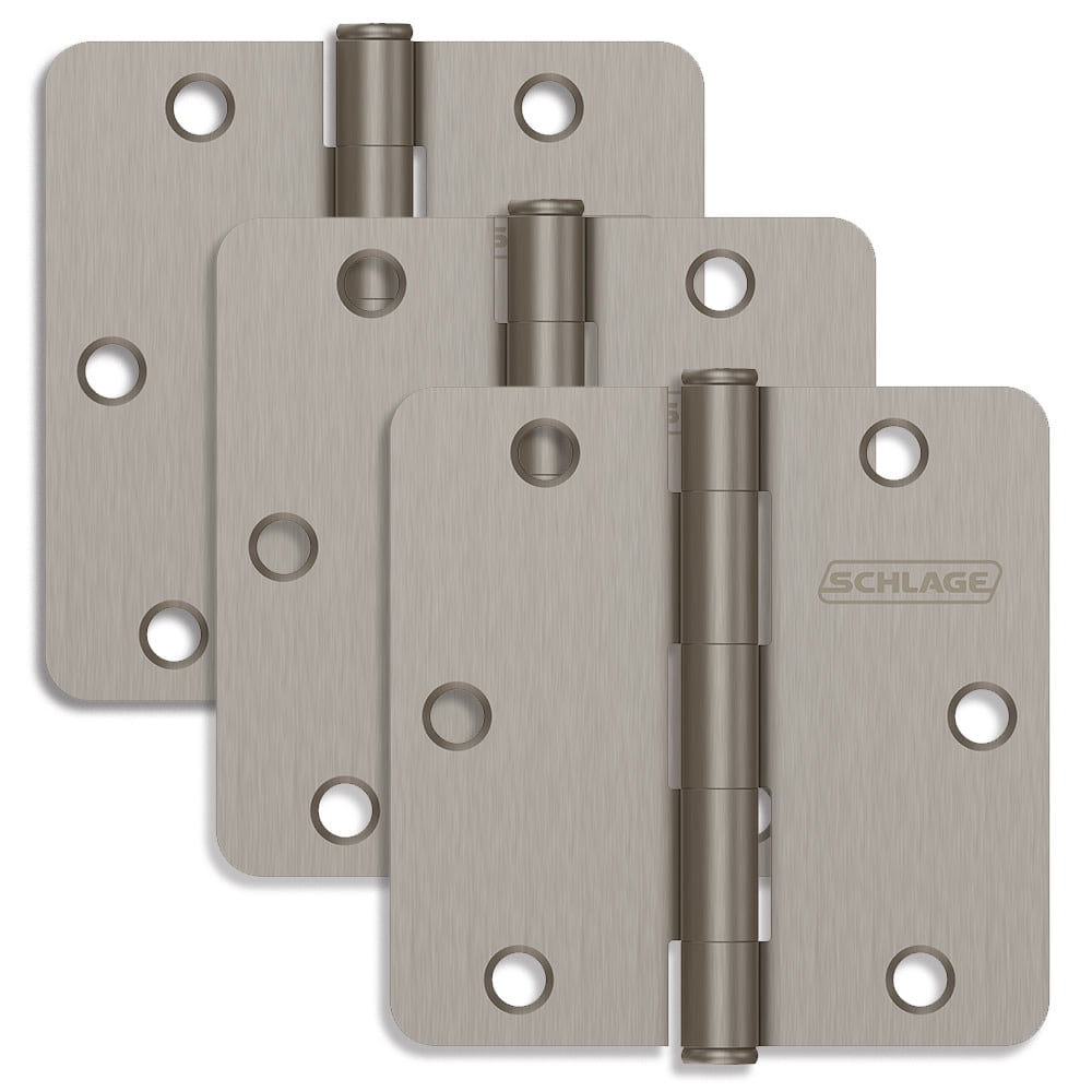 Satin Nickel 3.5" Mortise Door Hinges with 1/4" Radius Corner (3-Pack)
