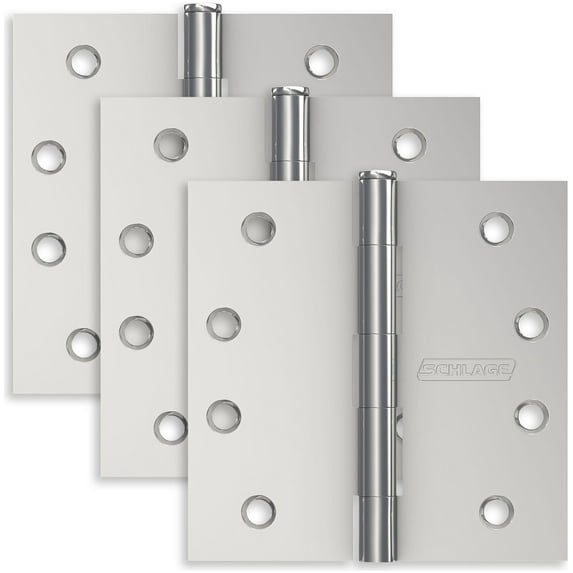 Schlage 1020 Pack Of Three 4" X 4" Square Corner Plain Bearing Mortise Hinges - Chrome