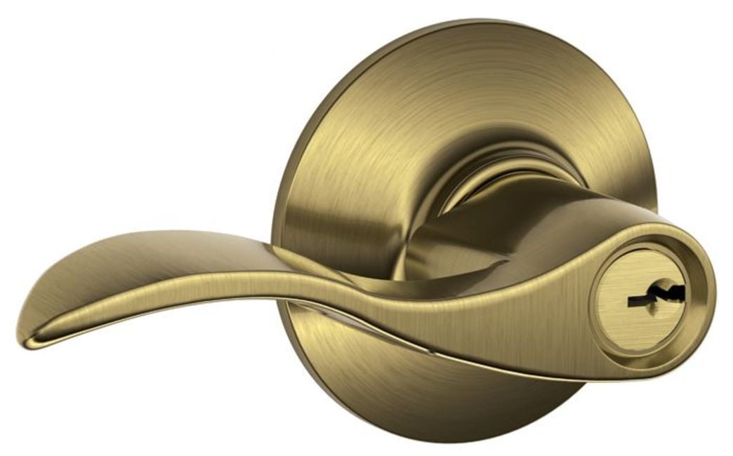Schlage Accent Antique Brass Entry Lever ANSI Grade 2 KA4 1-3/4 in. Schlage Accent Antique Brass Entry Lever ANSI Grade 2 KA4 1-3/4 in.