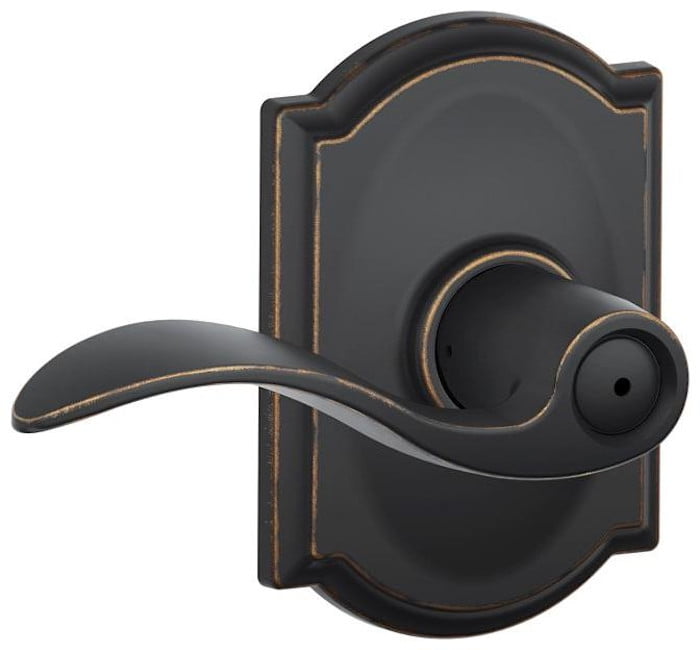 Schlage F10 ACC 619 CAM キャメロットトリム アクセントホールとクローゼットレバー付き サテンニッケル Schlage Accent Lever with Camelot Trim Bed and Bath Lock in Aged