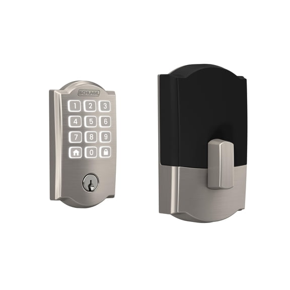 Schlage Arrive WiFi Deadbolt Smart Lock, Keyless Entry Door Lock with Camelot Trim, Satin Nickel, Compatible with Alexa and Google, BE459WB CAM 619