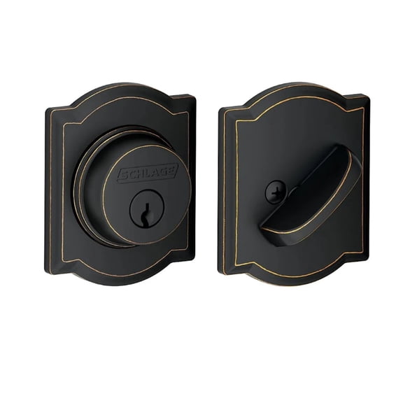 Schlage B60 N CAM 716 Deadbolt with Camelot Trim, Keyed 1 Side, Highest Residential Security, Aged Bronze