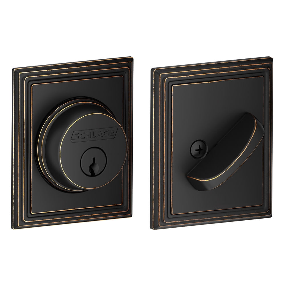 Aged Bronze Single Cylinder Deadbolt with Addison Trim